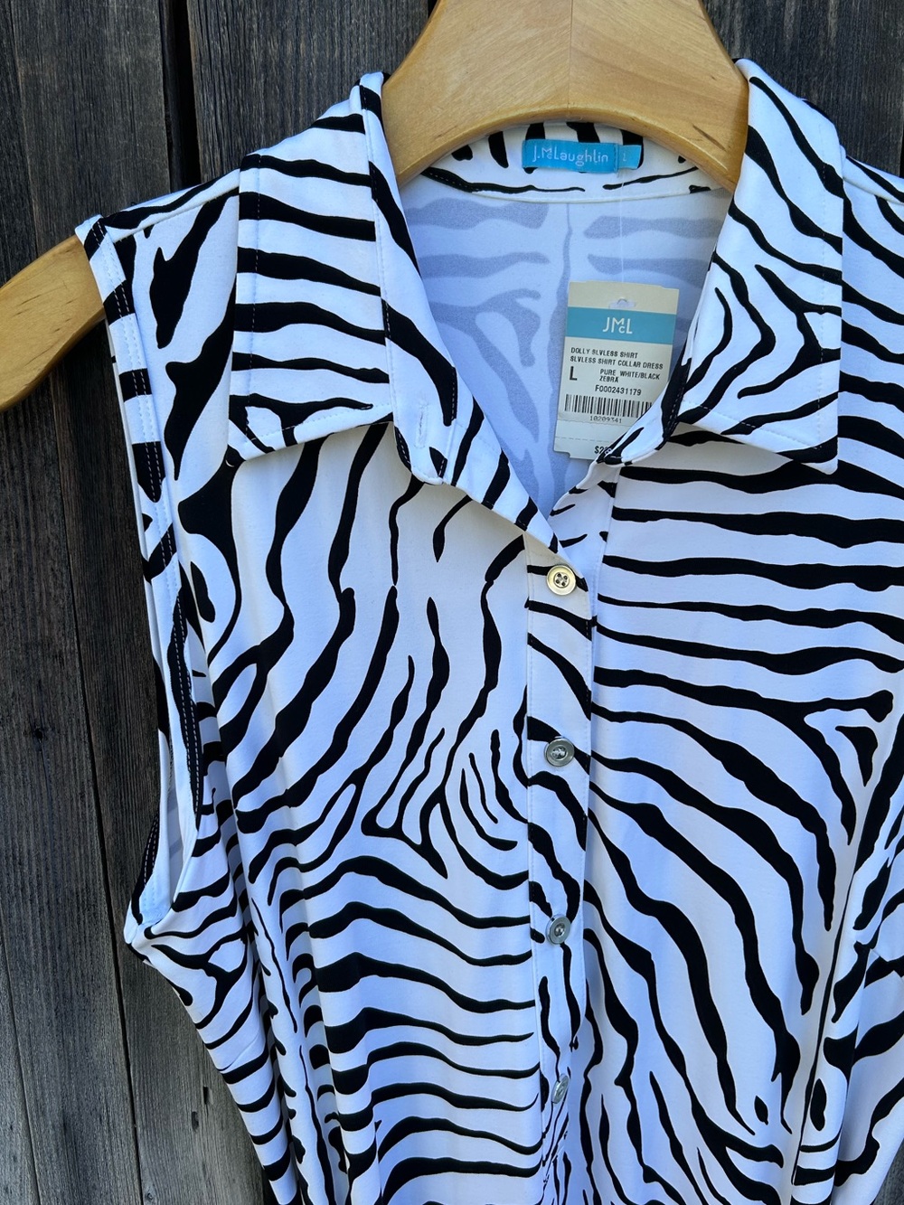 NWT J. McLaughlin Dolly Sleeveless Shirt Collar Dress Zebra White Black L - Picture 5 of 16